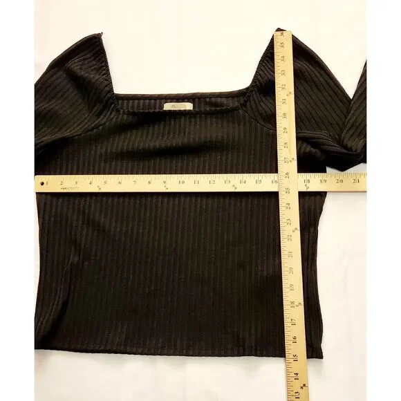 NWT Madewell Ribbed Square-Neck True Black Long-Sleeve Tee Size XXL - Picture 4 of 7